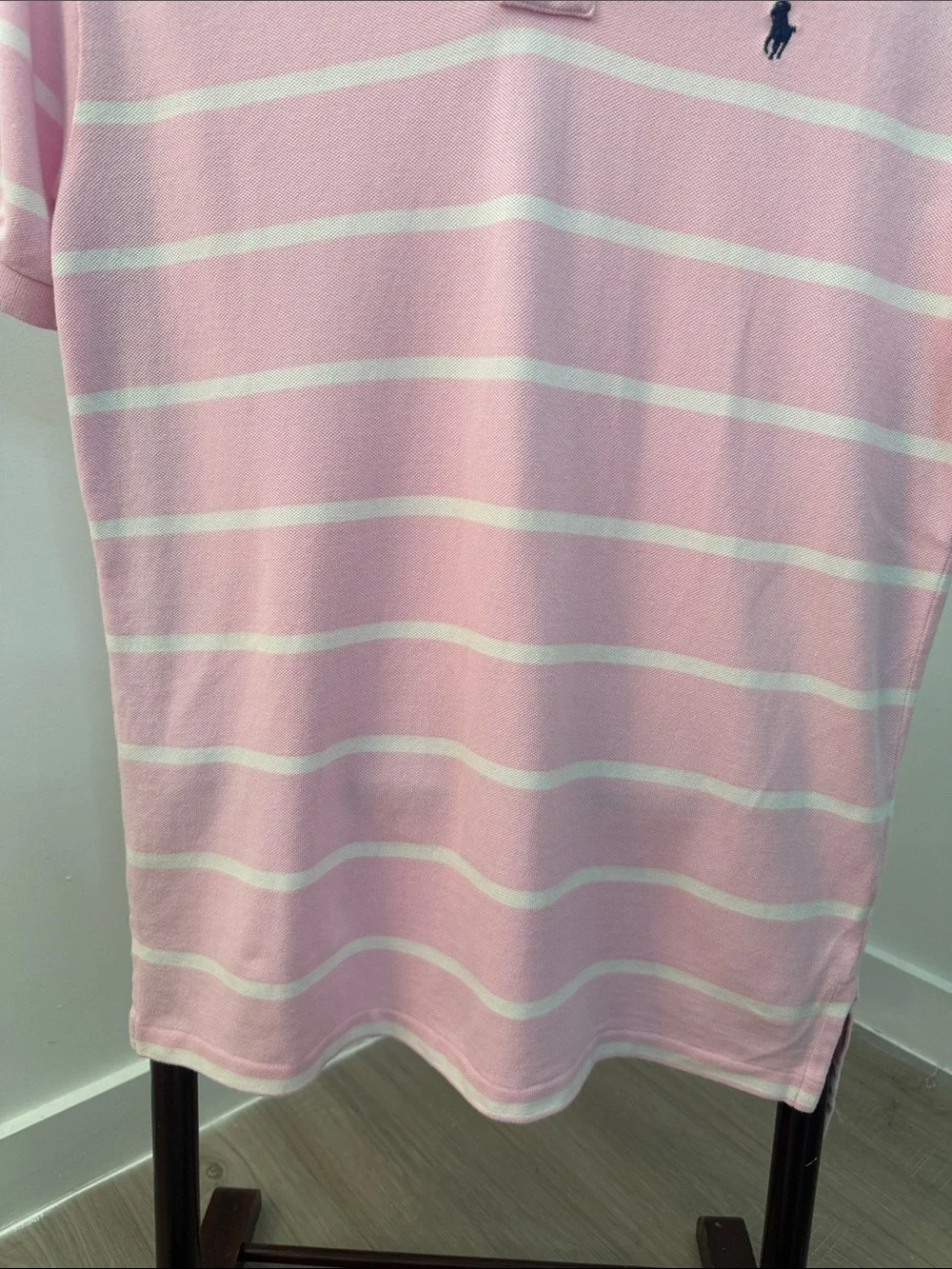 Vintage Ralph Lauren Polo Silver Label Pink and White Striped Polo.  Sz M